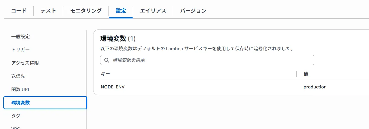 AWS LambdaではNODE_ENV=productionに設定する